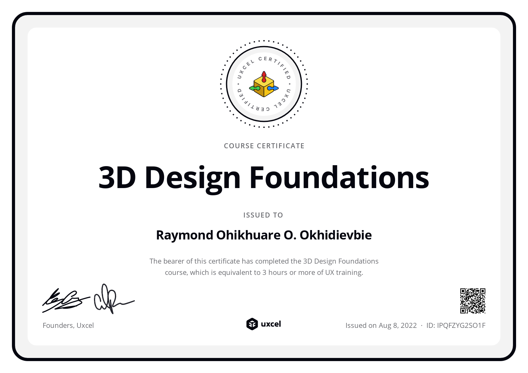 Raymond O. Okhidievbie's certificate